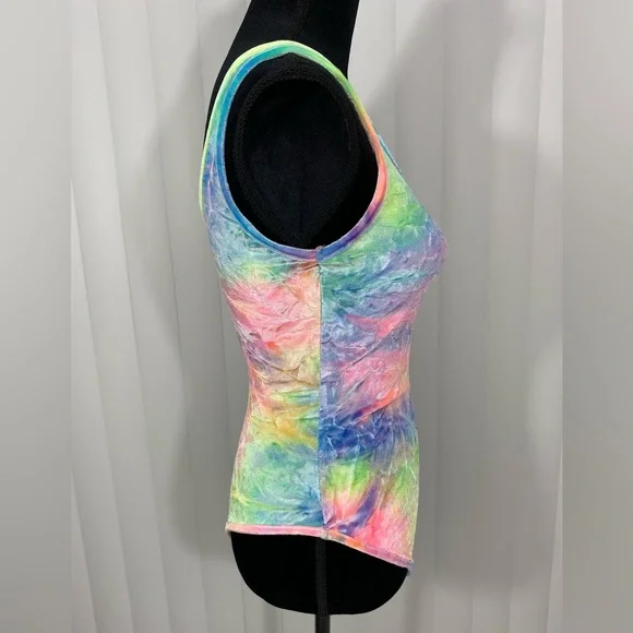 IHEARTRAVES Tie Dye Velour Zip Up Rave Dance Bodysuit Leotard Multicolor Small - Picture 9 of 13